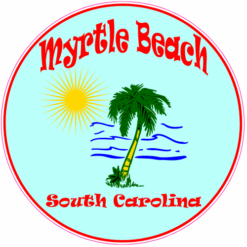 Myrtle Beach Sun Palm Water Circle Sticker – vinyl decal printed in the USA
