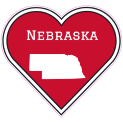 Nebraska State Heart Shaped Sticker – vinyl decal printed in the USA