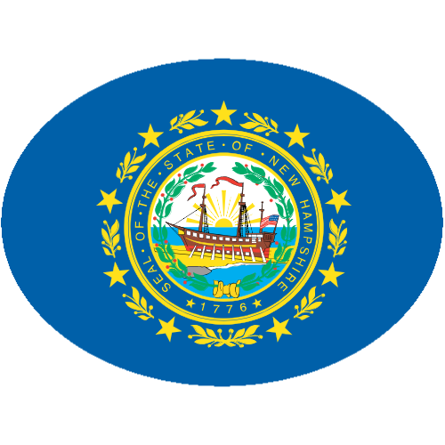 New Hampshire Flag Oval Sticker – vinyl decal printed in the USA
