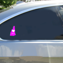 New Hampshire Pink Heart Car Sticker shown on a vehicle rear window