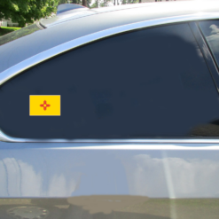 New Mexico State Flag Car Sticker shown on a vehicle rear window