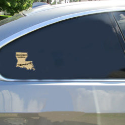 New Orleans Louisiana State Shaped Car Sticker shown on a vehicle rear window