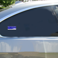 New York City Skyline Car Sticker shown on a vehicle rear window