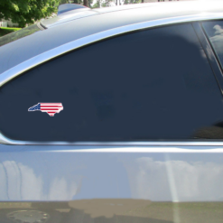 North Carolina American Flag Car Sticker shown on a vehicle rear window