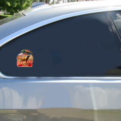 Ocean City Maryland Beach Car Sticker shown on a vehicle rear window