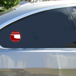 Oklahoma Sooner State Circle Car Sticker shown on a vehicle rear window