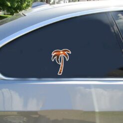 Palm Tree Ocean Sunset Car Sticker shown on a vehicle rear window