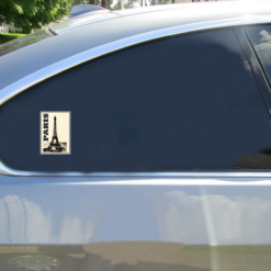 Paris Eiffel Tower Retro Car Sticker shown on a vehicle rear window
