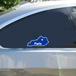 Paris Kentucky Car Sticker shown on a vehicle rear window