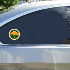 Park City Utah Mountains Circle Car Sticker shown on a vehicle rear window