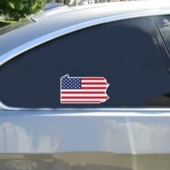 Pennsylvania American Flag State Car Sticker shown on a vehicle rear window