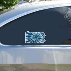 Pennsylvania Tie Dye State Car Sticker shown on a vehicle rear window