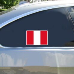 Peru Flag Car Sticker shown on a vehicle rear window
