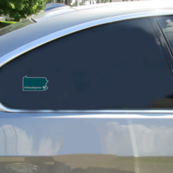 Philadelphia Heart State Shaped Car Sticker shown on a vehicle rear window