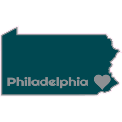 Philadelphia Heart State Shaped Sticker – vinyl decal printed in the USA