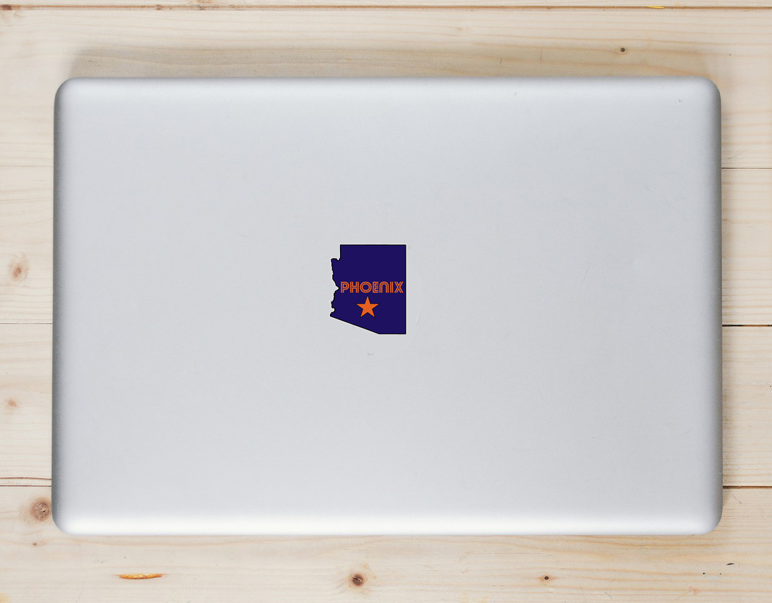Phoenix Arizona State Shaped Laptop Sticker shown on a laptop lid