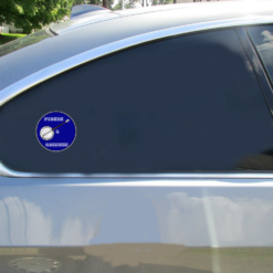 Pickin And Grinnin Banjo Circle Car Sticker shown on a vehicle rear window