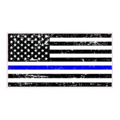 Police Blue Line Distressed Black Flag Sticker – vinyl decal printed in the USA