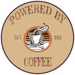 Powered By Coffee Sticker – vinyl decal printed in the USA