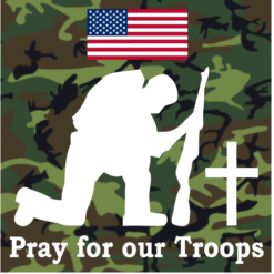 Pray For Our Troops Camouflage Sticker – vinyl decal printed in the USA