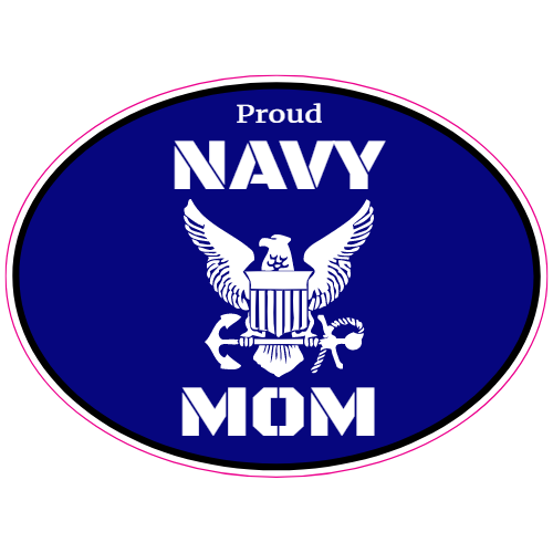 Proud Navy Mom Oval Sticker – vinyl decal printed in the USA