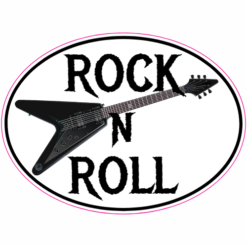 Rock N Roll Guitar Oval Sticker – vinyl decal printed in the USA