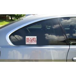 Rugby Sevens The Toughest 14 Minutes Of Your Life Car Sticker shown on a vehicle rear window