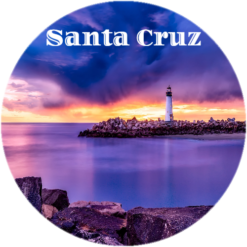 Santa Cruz California Lighthouse Circle Sticker – vinyl decal printed in the USA