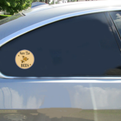 Save The Bees Car Sticker shown on a vehicle rear window