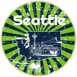 Seattle Washington Distressed Circle Sticker – vinyl decal printed in the USA