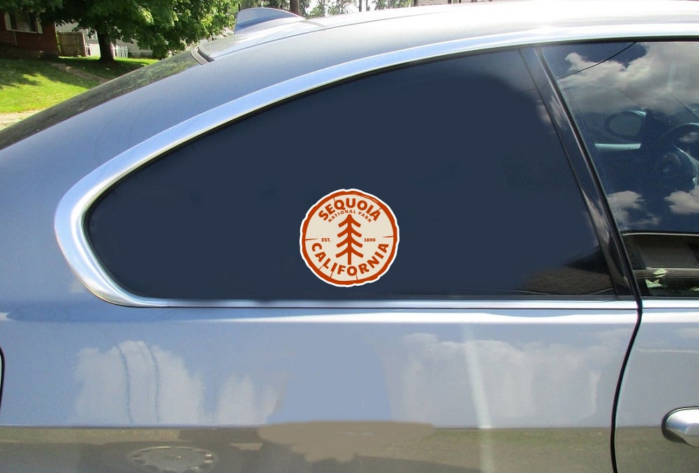 Sequoia National Park California Tree Car Sticker shown on a vehicle rear window
