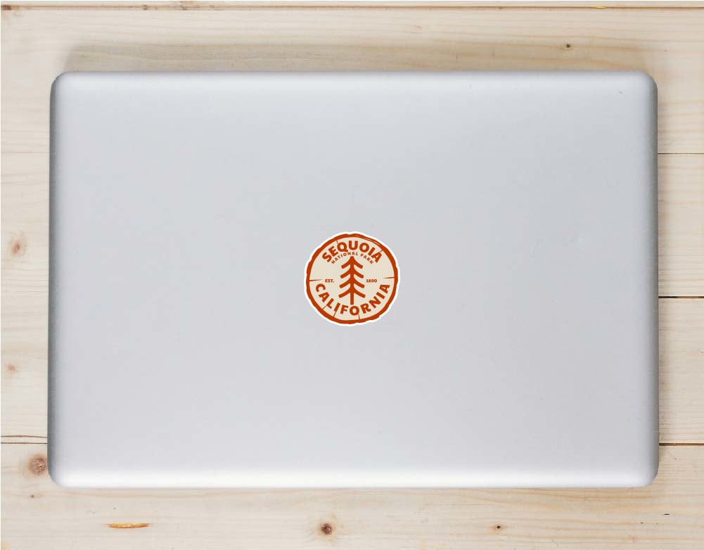 Sequoia National Park California Tree Laptop Sticker shown on a laptop lid