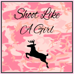 Shoot Like A Girl Pink Camouflage Sticker – vinyl decal printed in the USA