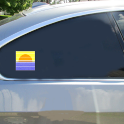 Sinking Sun Retro Car Sticker shown on a vehicle rear window