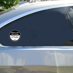 Skilled Labor Union Strong Circle Car Sticker shown on a vehicle rear window