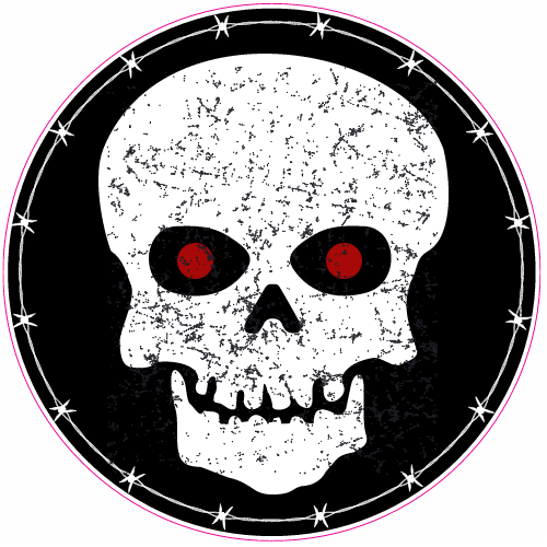 Skull With Red Eyes Circle Sticker – vinyl decal printed in the USA