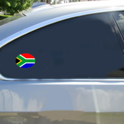 South African Flag Oval Car Sticker shown on a vehicle rear window