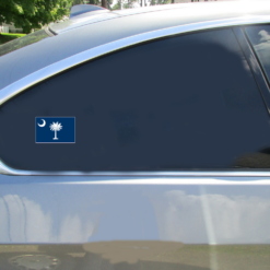 South Carolina Flag Car Sticker shown on a vehicle rear window