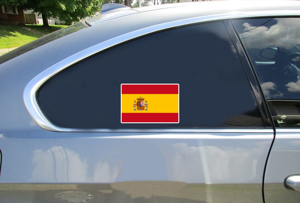 Spain Flag Car Sticker shown on a vehicle rear window
