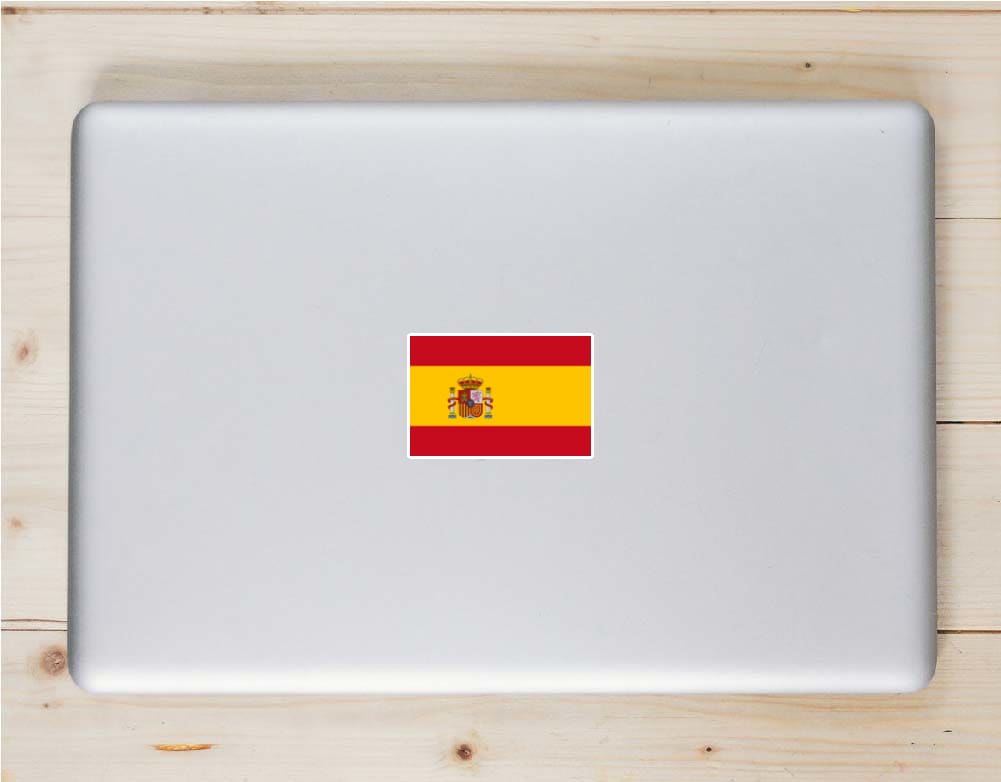 Spain Flag Laptop Sticker shown on a laptop lid