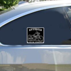 Sturgis South Dakota Motorcycle Car Sticker shown on a vehicle rear window