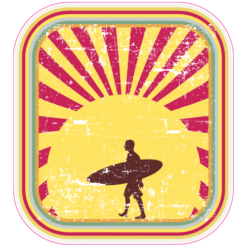 Surfer In Sunset Retro Sticker – vinyl decal printed in the USA