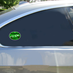 The Great Smoky Mountains Oval Car Sticker shown on a vehicle rear window