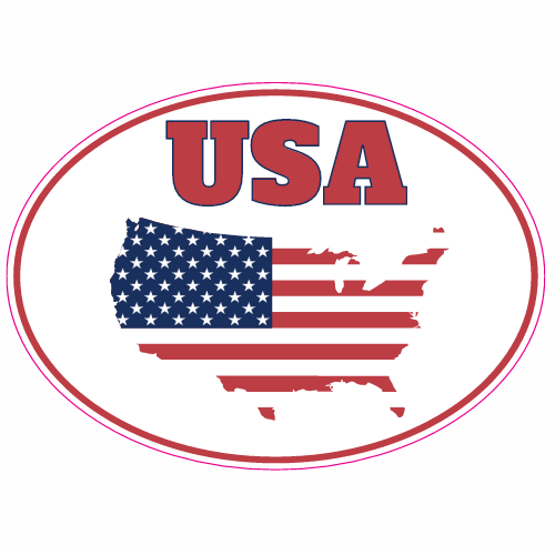USA Outline With Flag Oval Decal – vinyl decal printed in the USA