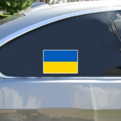 Ukraine Flag Car Sticker shown on a vehicle rear window