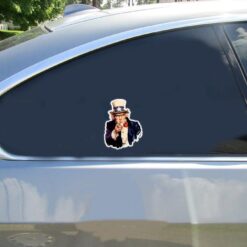 Uncle Sam Car Sticker shown on a vehicle rear window