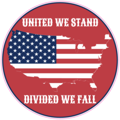 United We Stand Divided We Fall Circle Decal – vinyl decal printed in the USA