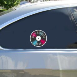 Vinyl Records Rock Car Sticker shown on a vehicle rear window