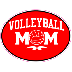 Volleyball Mom Oval Red Sticker – vinyl decal printed in the USA