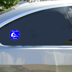 Waimea Bay Hawaii Surfing Car Sticker shown on a vehicle rear window